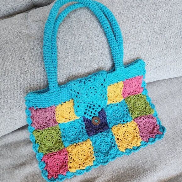 Colourful crochet woven shoulder / hand bag purse - Picture 2 of 5